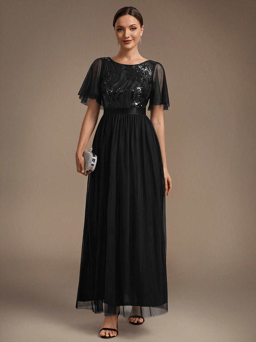 Wholesale Pricing Plus Size Ruffle Sleeve Tulle Sequin A-Line Round Neck Evening Dresses - EE02786BK-R4.jpg