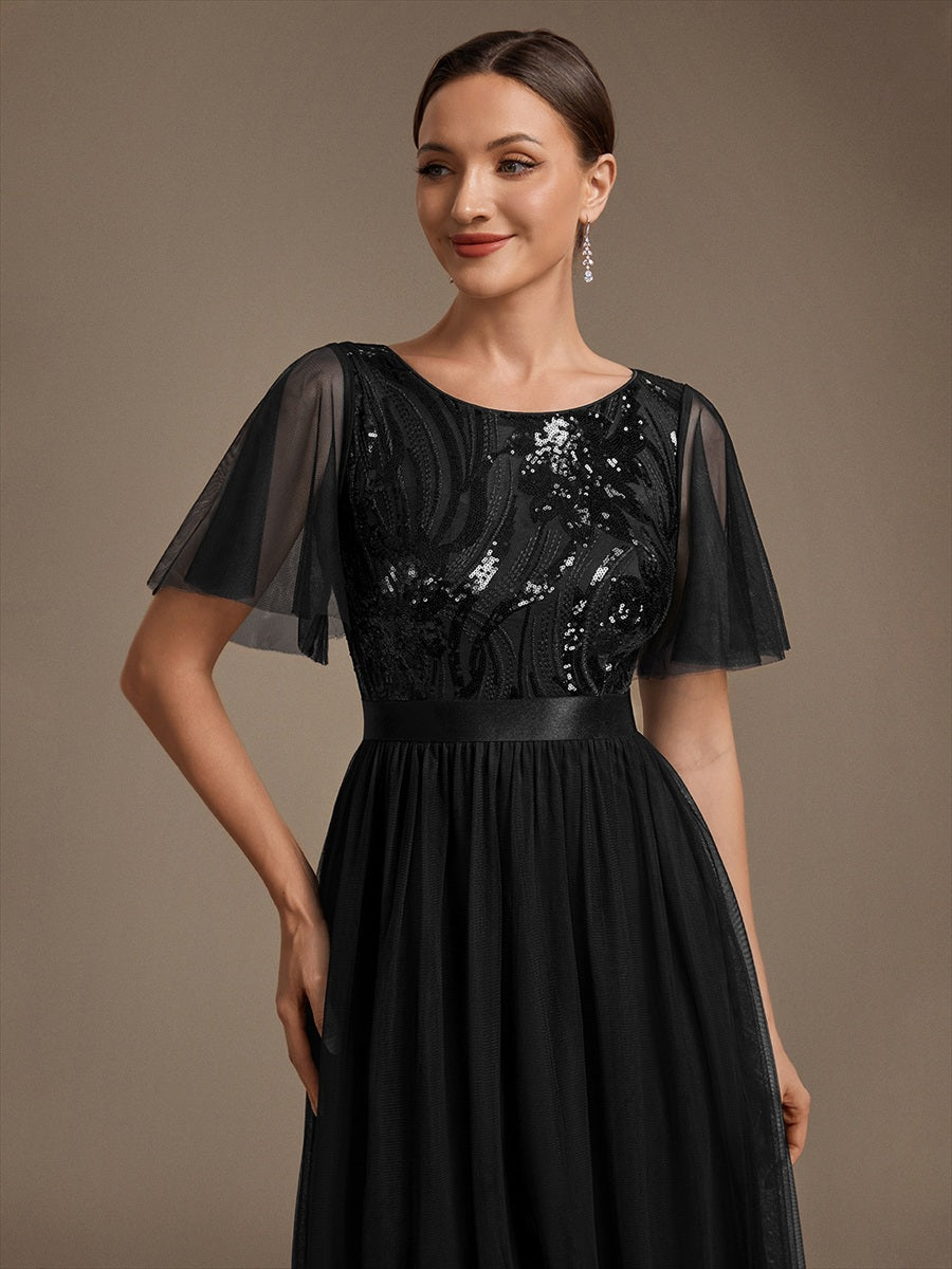 Wholesale Pricing Plus Size Ruffle Sleeve Tulle Sequin A-Line Round Neck Evening Dresses - EE02786BK-R5.jpg