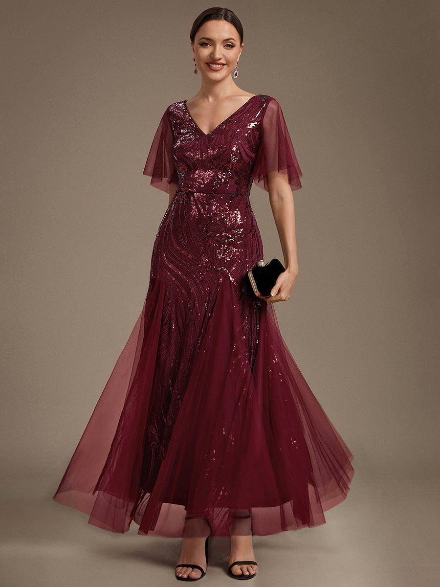Industrial Use Plus Size Short Ruffle Sleeve Sequin A-Line V-Neck Maxi Evening Dresses - EE02787BD-R.jpg