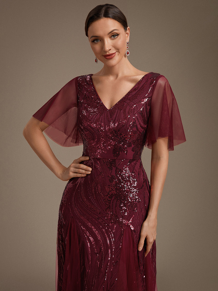 Industrial Use Plus Size Short Ruffle Sleeve Sequin A-Line V-Neck Maxi Evening Dresses - EE02787BD-R5.jpg