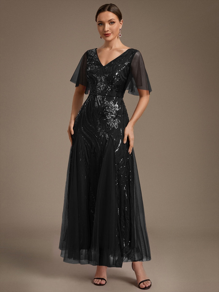 Industrial Use Plus Size Short Ruffle Sleeve Sequin A-Line V-Neck Maxi Evening Dresses - EE02787BK-R3.jpg