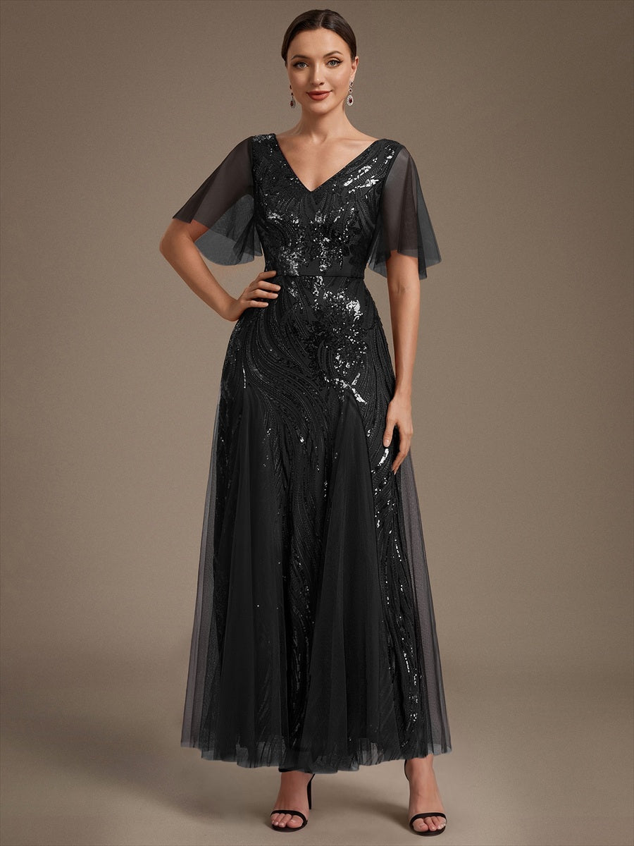 Industrial Use Plus Size Short Ruffle Sleeve Sequin A-Line V-Neck Maxi Evening Dresses - EE02787BK-R4.jpg