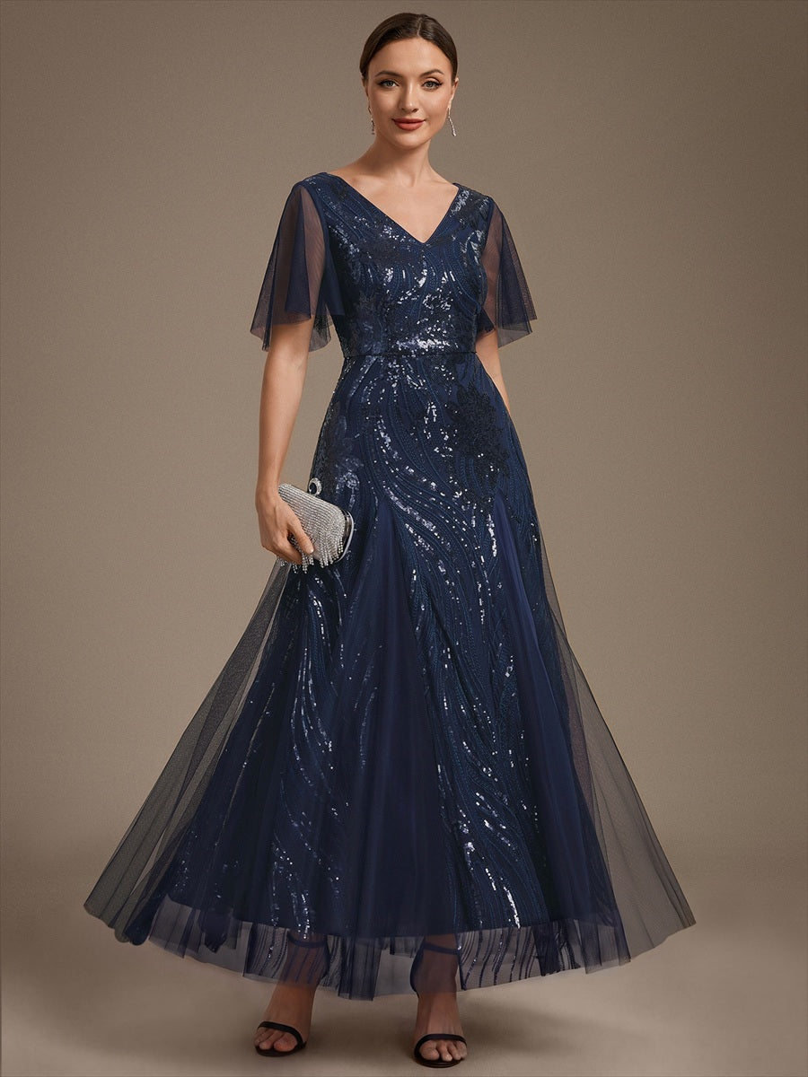 Industrial Use Plus Size Short Ruffle Sleeve Sequin A-Line V-Neck Maxi Evening Dresses - EE02787NB-R.jpg