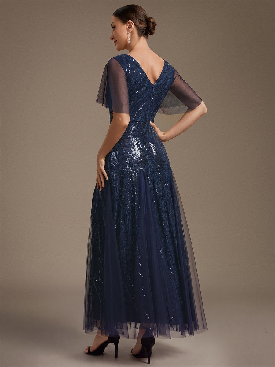 Industrial Use Plus Size Short Ruffle Sleeve Sequin A-Line V-Neck Maxi Evening Dresses - EE02787NB-R2.jpg