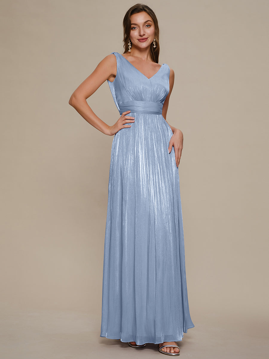 Color=Dusty Blue | Wholesale Strapless V-Neck Gathered A-Line Floor Length Evening Dresses-Dusty Blue 25