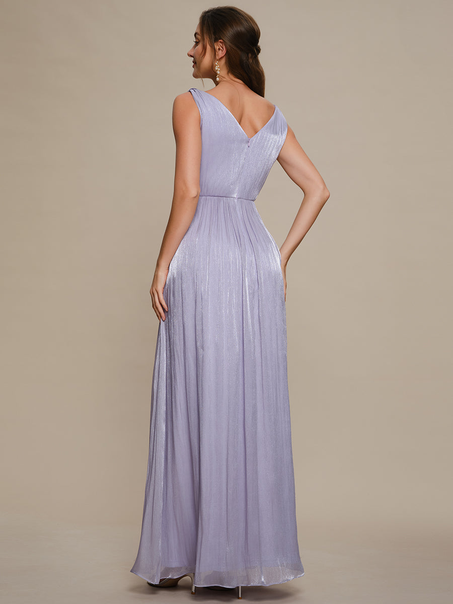 Color=Frosted Lilac | Industrial Use Strapless V-Neck Gathered A-Line Floor Length Evening Dresses-Frosted Lilac 2