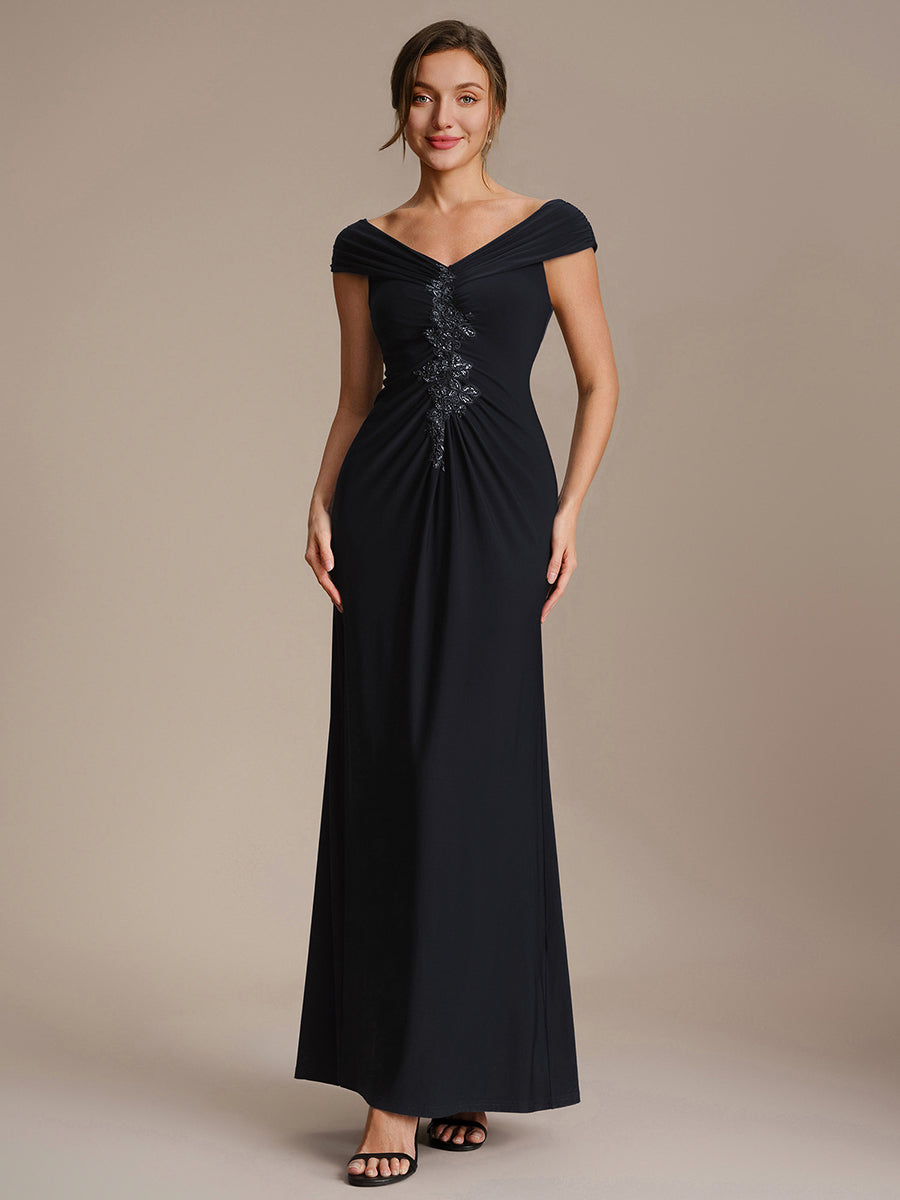 Color=Black | Industrial Use Sleeveless Multi-way V-neck High Stretch Sheath Maxi Evening Dresses-Black 1
