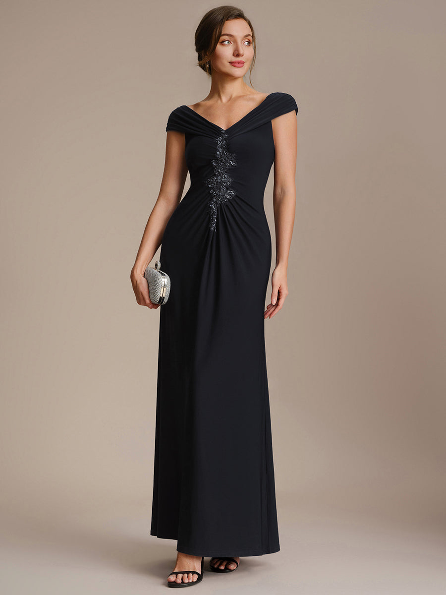 Color=Black | Industrial Use Sleeveless Multi-way V-neck High Stretch Sheath Maxi Evening Dresses-Black 4