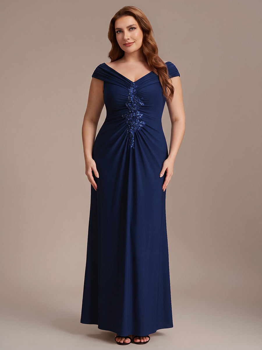 Color=Navy Blue | Industrial Use Sleeveless Multi-way V-neck High Stretch Sheath Maxi Evening Dresses-Navy Blue 16