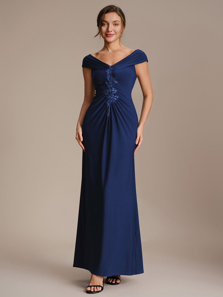 Color=Navy Blue | Industrial Use Sleeveless Multi-way V-neck High Stretch Sheath Maxi Evening Dresses-Navy Blue 11