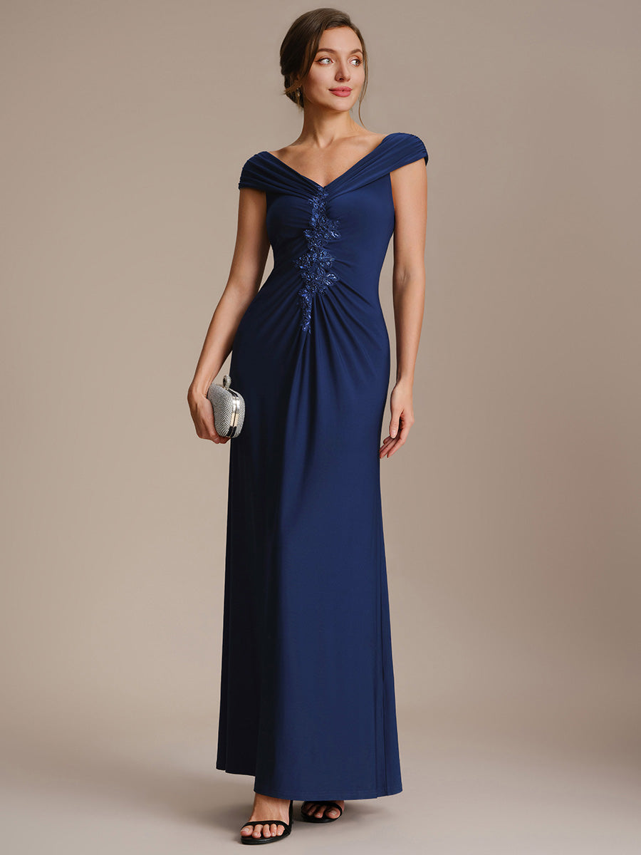 Color=Navy Blue | Industrial Use Sleeveless Multi-way V-neck High Stretch Sheath Maxi Evening Dresses-Navy Blue 14