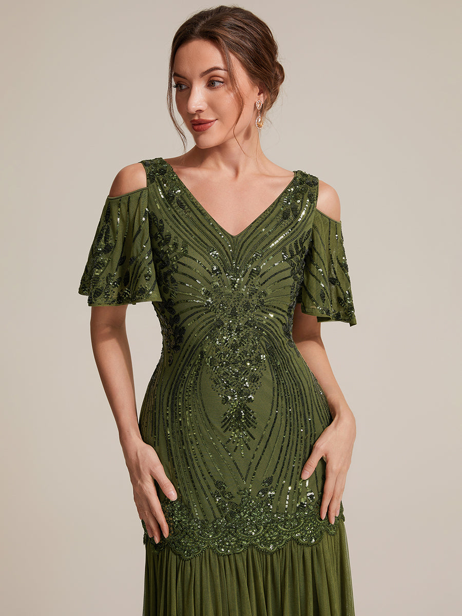 Industrial Use Plus Size Short Ruffle Sleeve Sequin V-Neck Sheath Evening Dresses - EE02822OG-R5.jpg