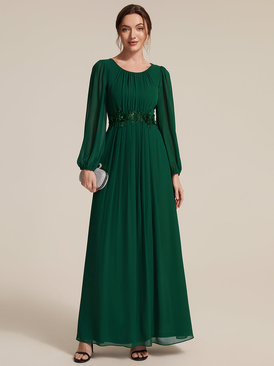 Color=Dark Green | Chiffon Puff Sleeve A-Line Evening Dress-Dark Green 1