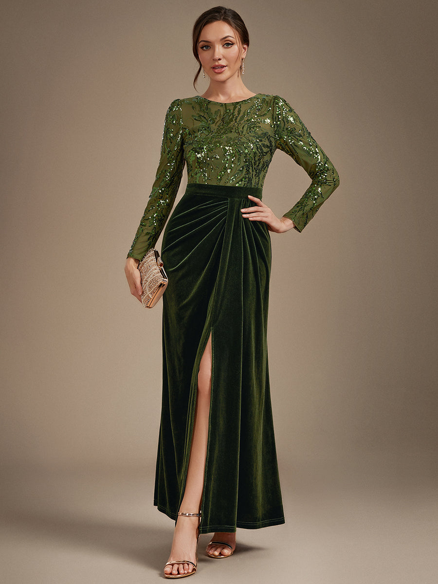 Factory Design Plus Size Velvet Long Sleeve Round Neck Sheath Sequin Evening Dresses - EE02837OG-R.jpg
