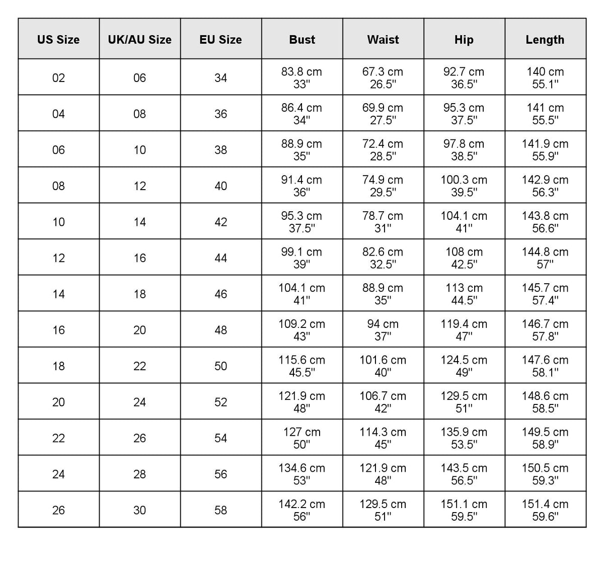 size chart