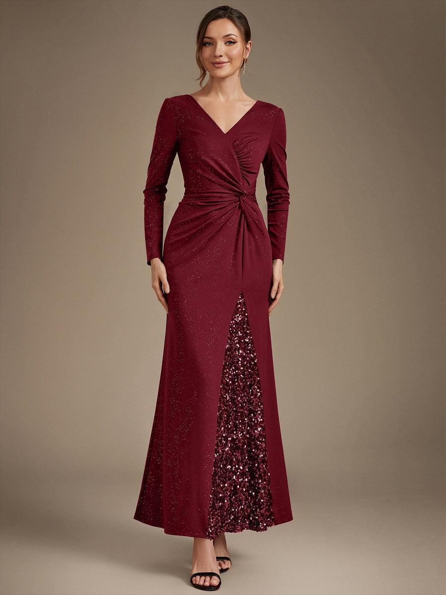 Bulk Order Plus Size Long Sleeve Jersey V-Neck Bodycon Sequined Evening Dresses - EE02857BD-R.jpg