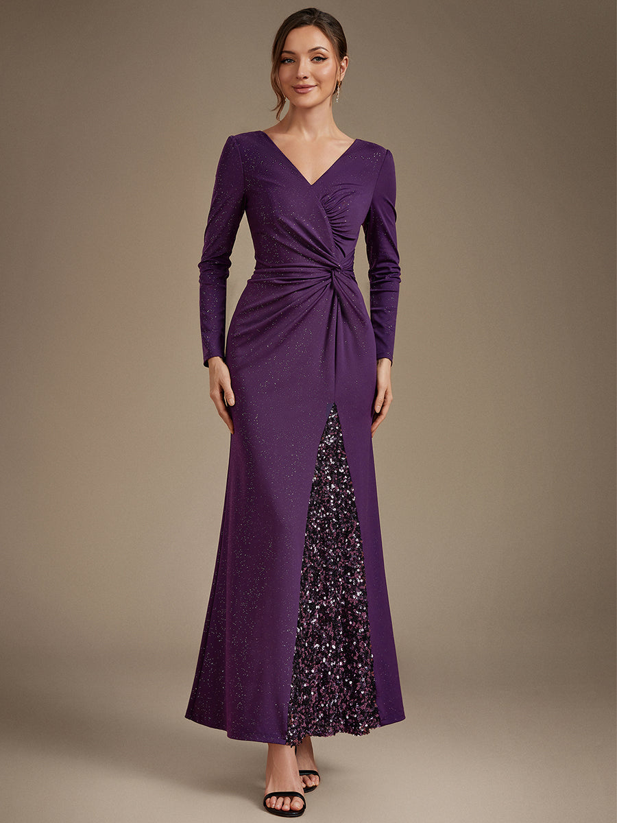 Bulk Order Plus Size Long Sleeve Jersey V-Neck Bodycon Sequined Evening Dresses - EE02857DP-R.jpg