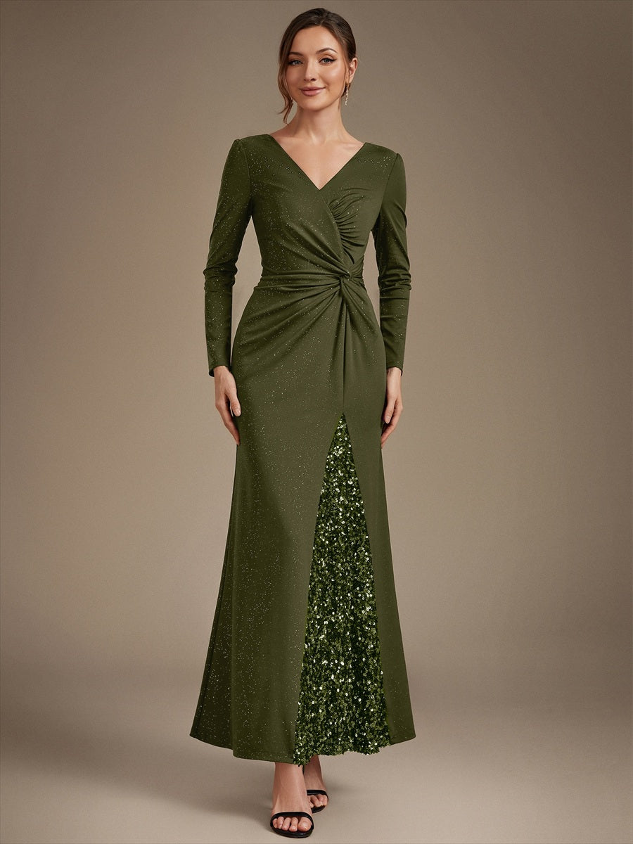 Bulk Order Plus Size Long Sleeve Jersey V-Neck Bodycon Sequined Evening Dresses - EE02857OG-R.jpg