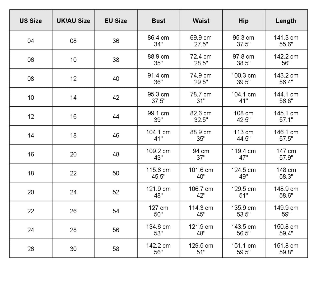 size chart