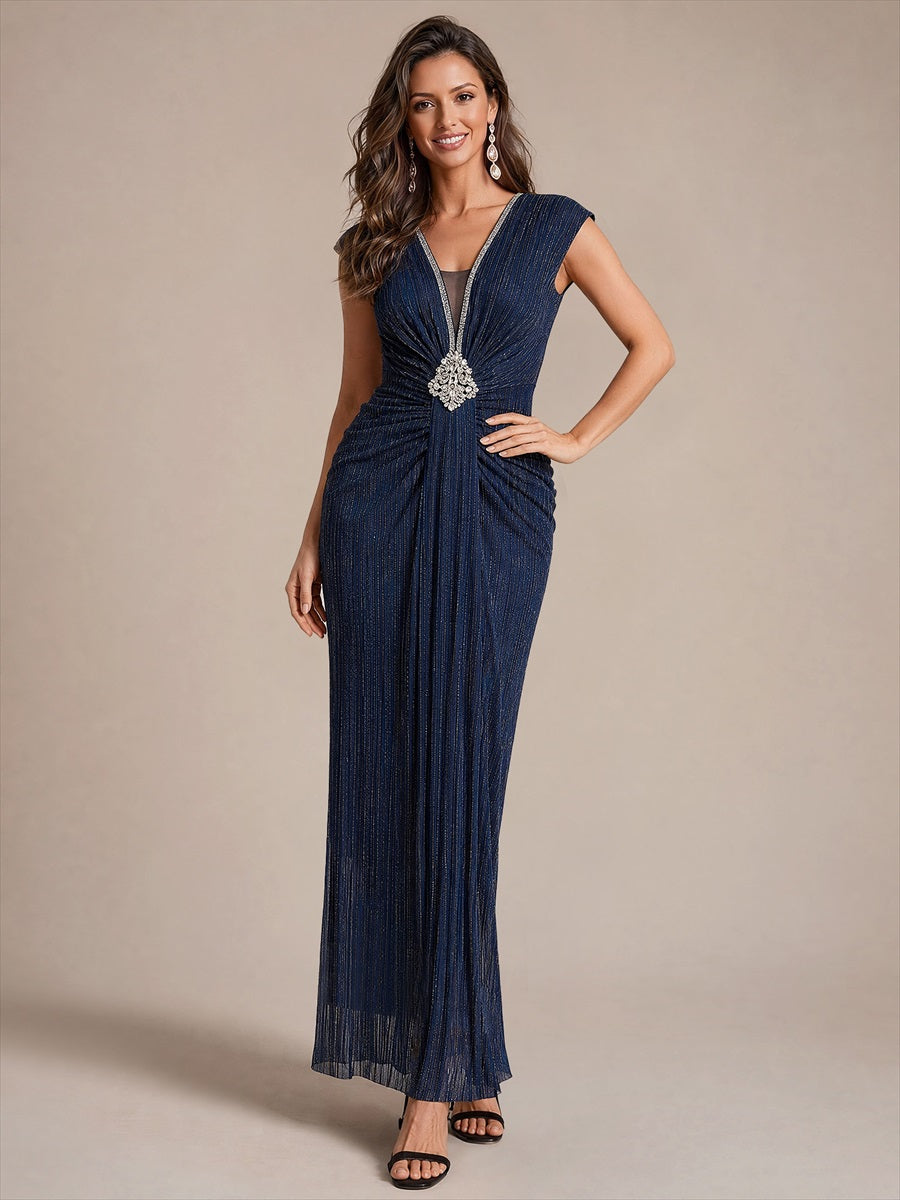 EE02870NB | Tulle Cap Sleeve Bodycon Evening Dress