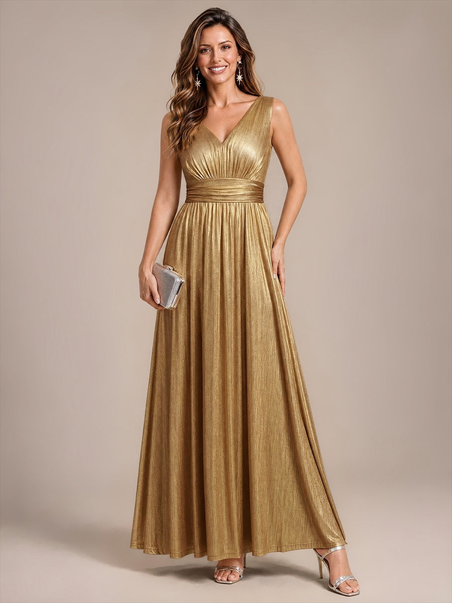 Color=Gold | Sleeveless Jersey Full Skirt Maxi Wholesale Evening Dress-Gold 1