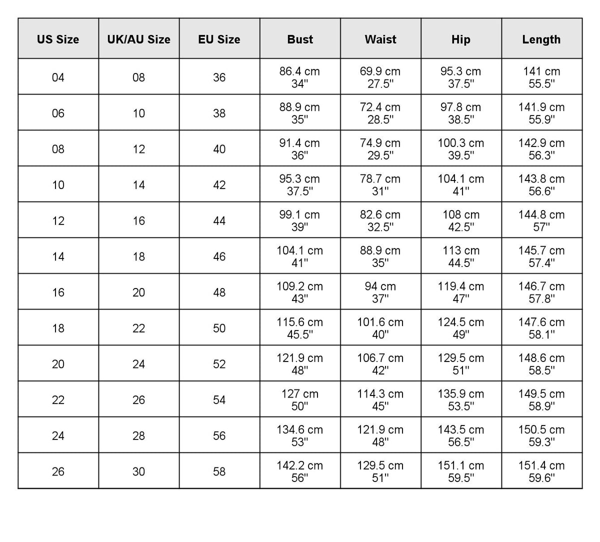 size chart
