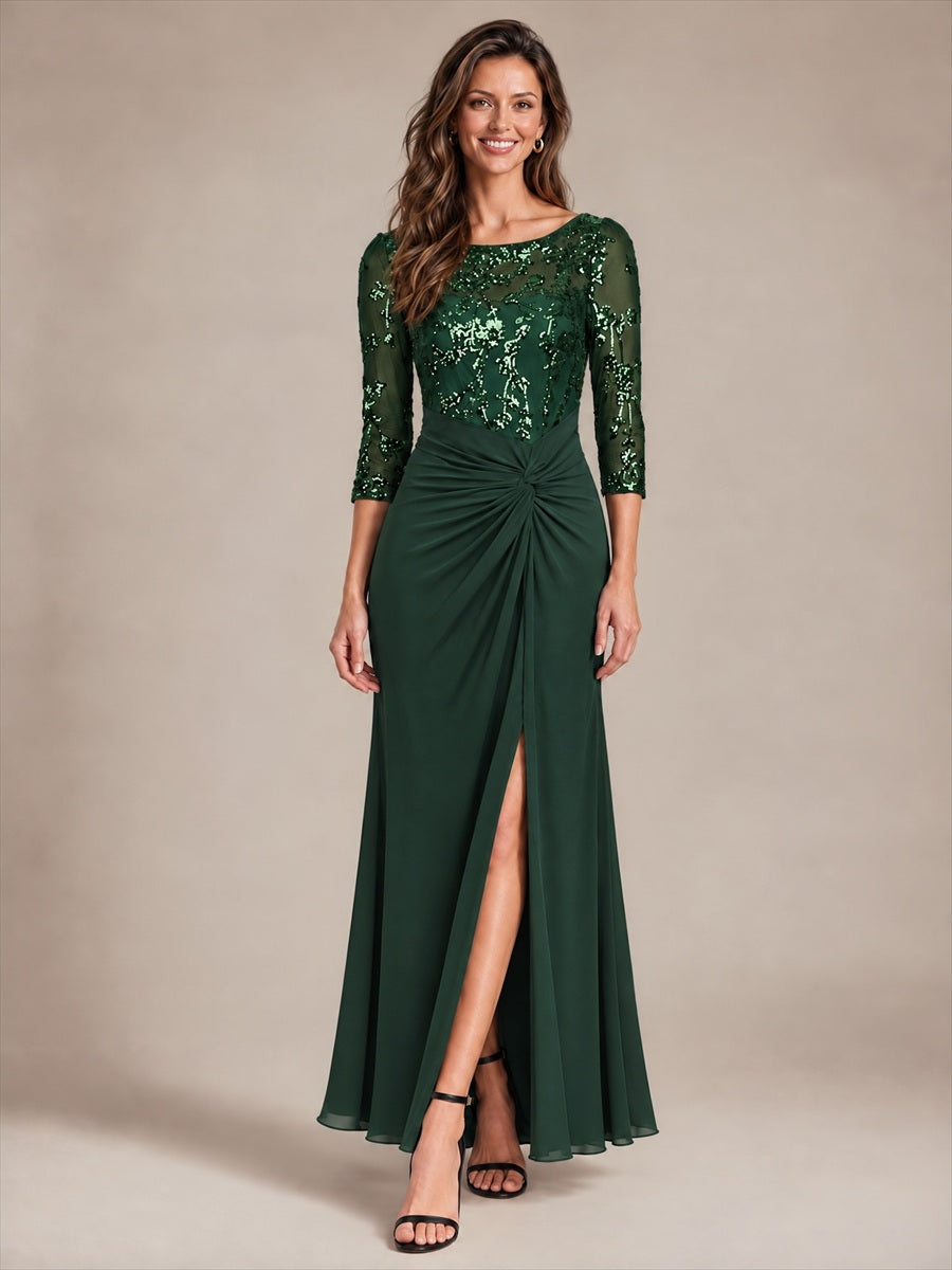 Color=Dark Forest Green | Fitted Sleeve Jersey Sheath Maxi Wholesale Evening Dress-Dark Forest Green 1