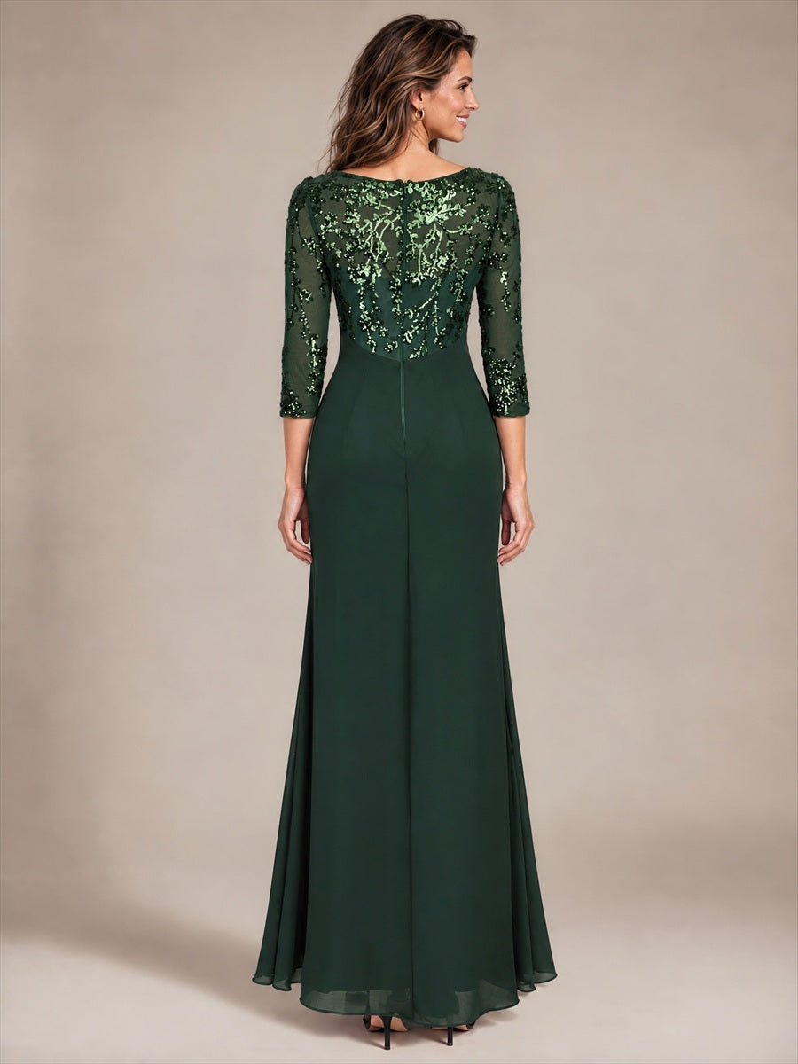 Color=Dark Forest Green | Fitted Sleeve Jersey Sheath Maxi Wholesale Evening Dress-Dark Forest Green 2