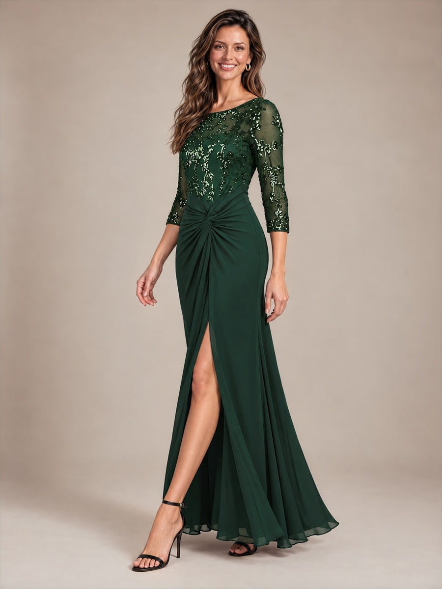 Color=Dark Forest Green | Fitted Sleeve Jersey Sheath Maxi Wholesale Evening Dress-Dark Forest Green 3