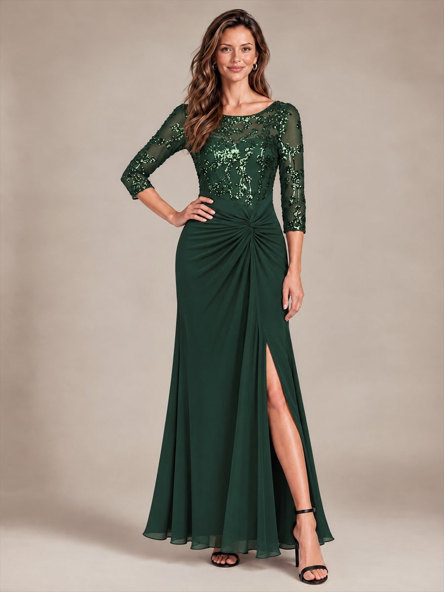 Color=Dark Forest Green | Fitted Sleeve Jersey Sheath Maxi Wholesale Evening Dress-Dark Forest Green 4