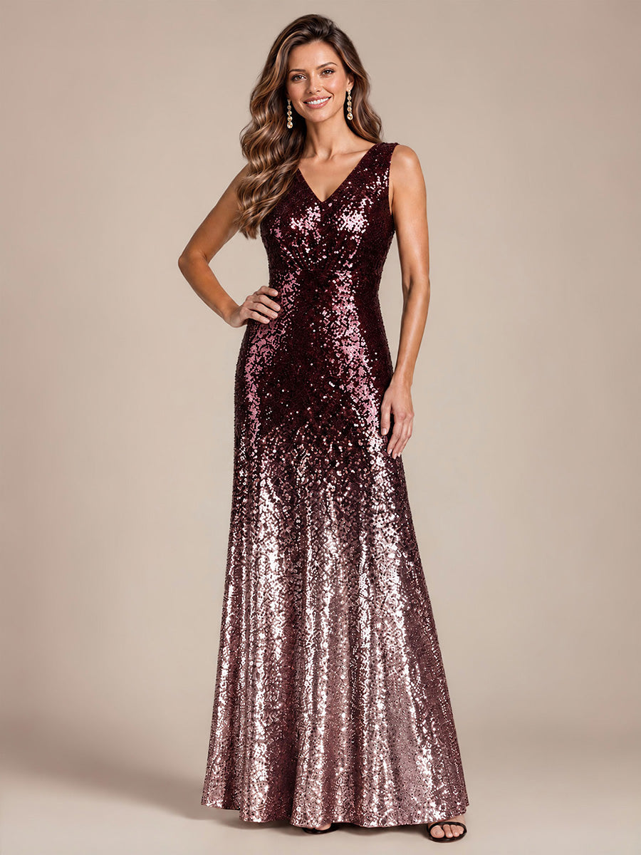 Color=Dark Purple Lavender|B2B-Exclusive Sequins V-Neck Sleeveless Evening Dresses-Dark Purple Lavender