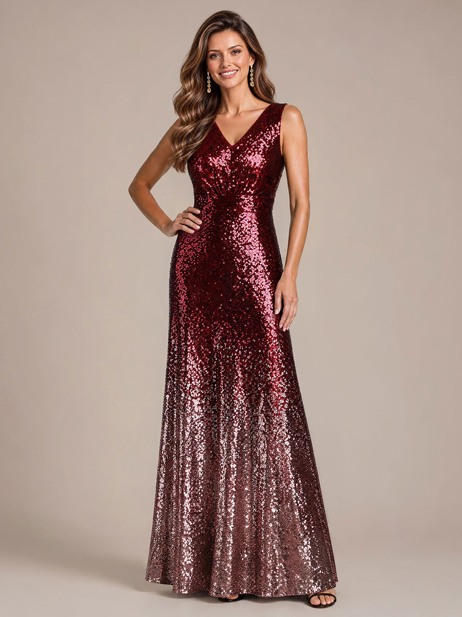 Color=Burgundy Pink|B2B-Exclusive Sequins V-Neck Sleeveless Evening Dresses-Burgundy Pink