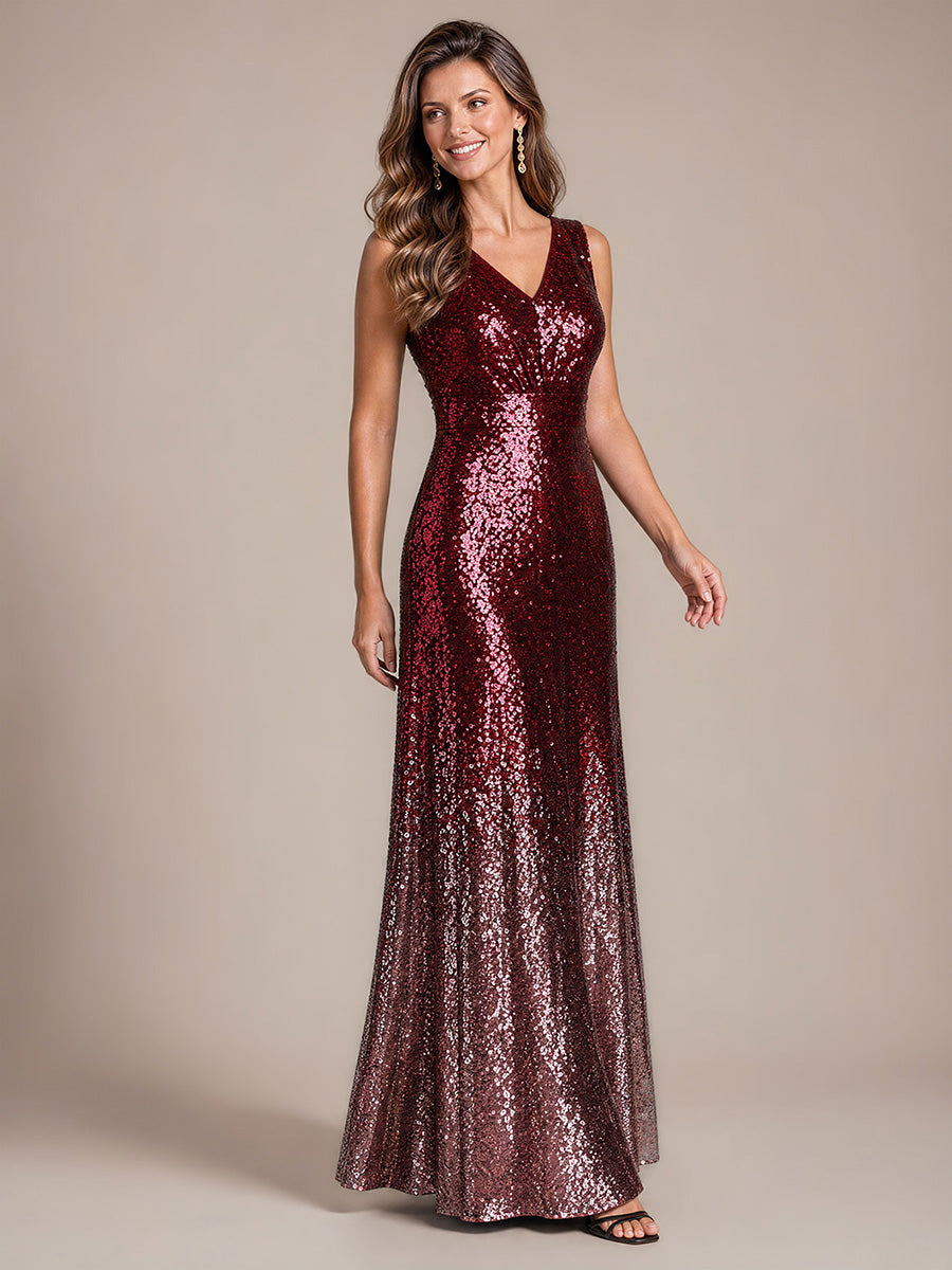 Color=Burgundy Pink|B2B-Exclusive Sequins V-Neck Sleeveless Evening Dresses-Burgundy Pink 3