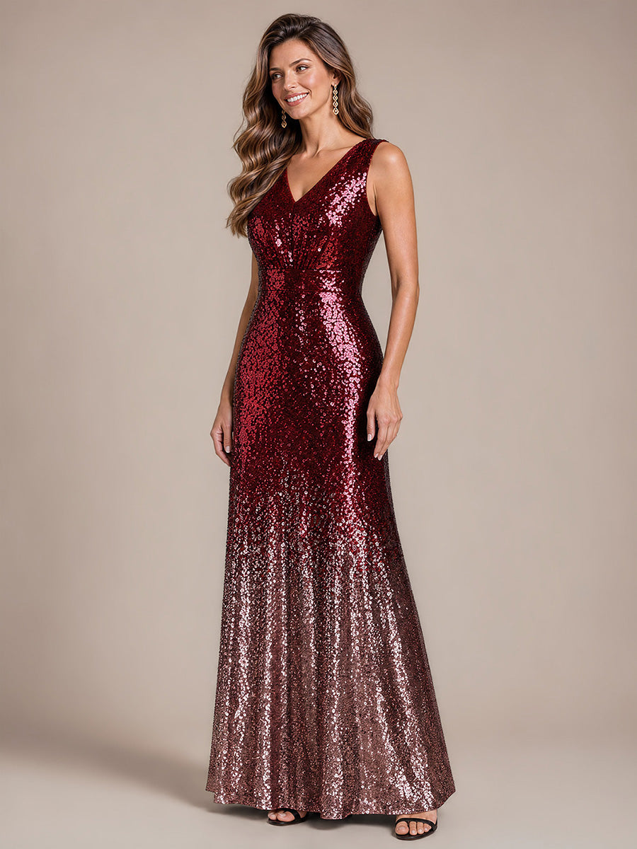 Color=Burgundy Pink|B2B-Exclusive Sequins V-Neck Sleeveless Evening Dresses-Burgundy Pink 4