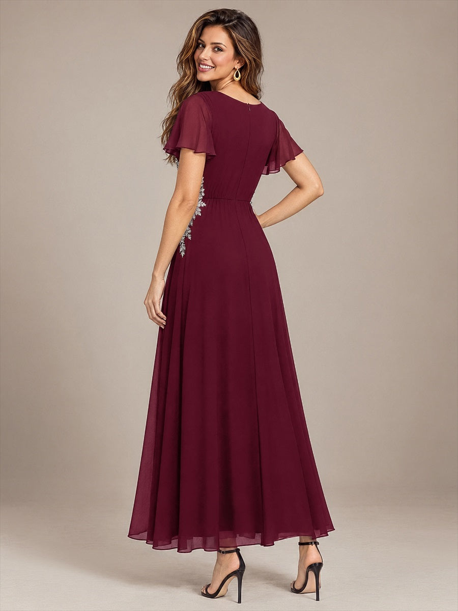 Color=Burgundy|Wholesale Pricing Chiffon V-Neck Evening Dresses-Burgundy 2