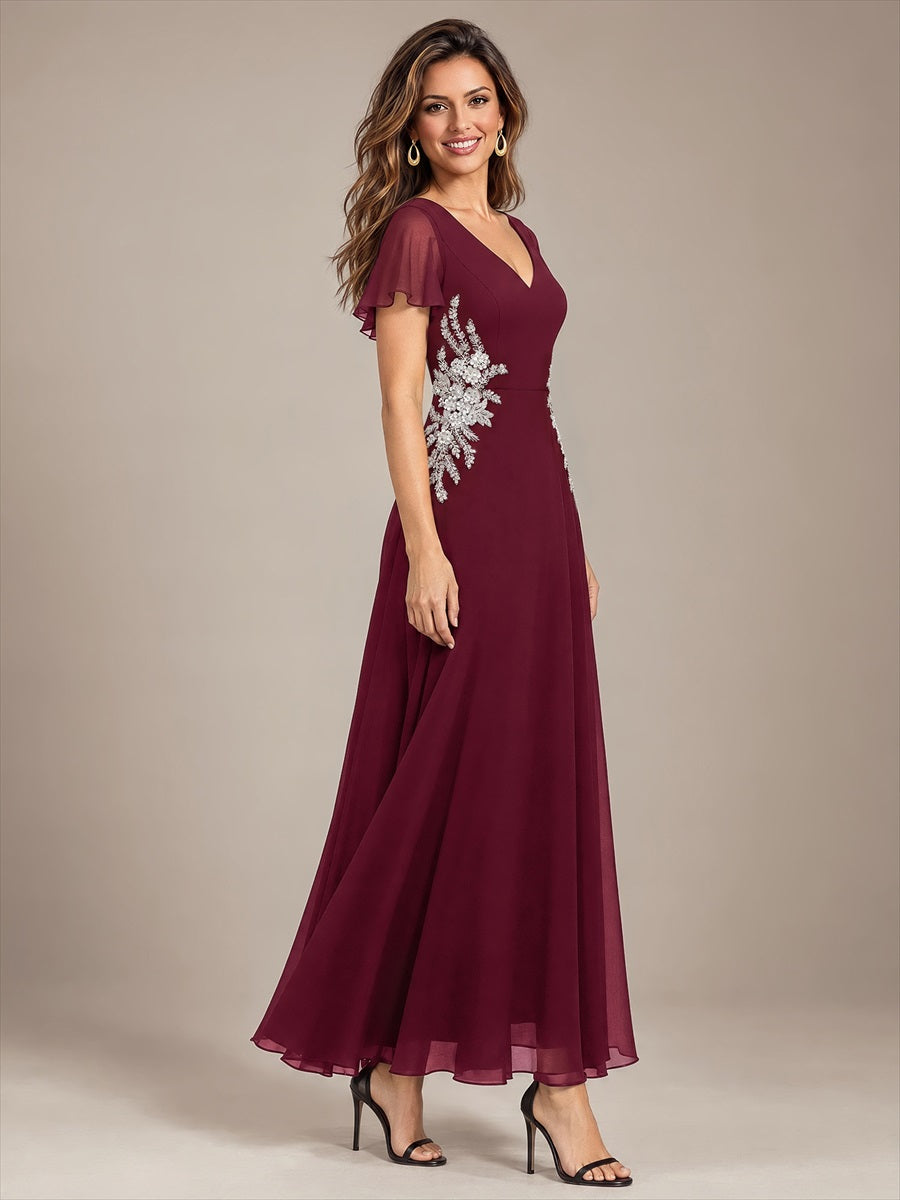 Color=Burgundy|Wholesale Pricing Chiffon V-Neck Evening Dresses-Burgundy 3