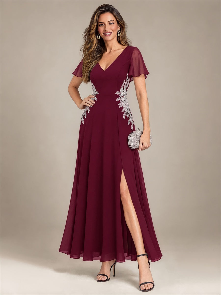 Color=Burgundy|Wholesale Pricing Chiffon V-Neck Evening Dresses-Burgundy 4