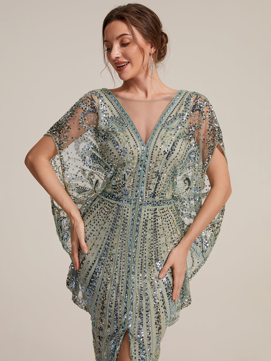 Industrial Use Plus Size Short Sleeve Tulle Sheath Round Neck Slit Evening Dresses - EE07601MG-R5.jpg