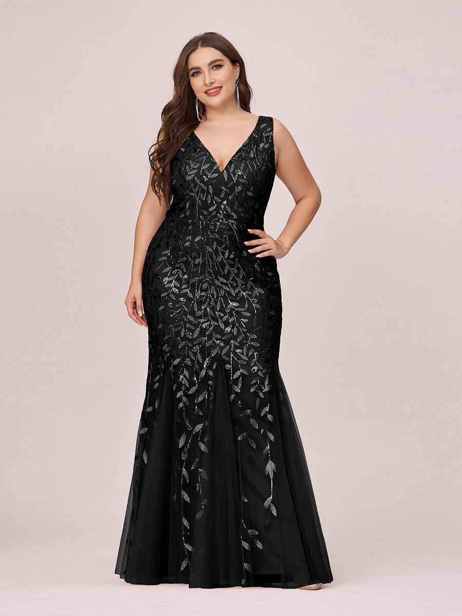 Color=Black | Volume Discounts Strapless Deep V-Neck Sequin Fishtail Maxi Evening Dresses-Black 6