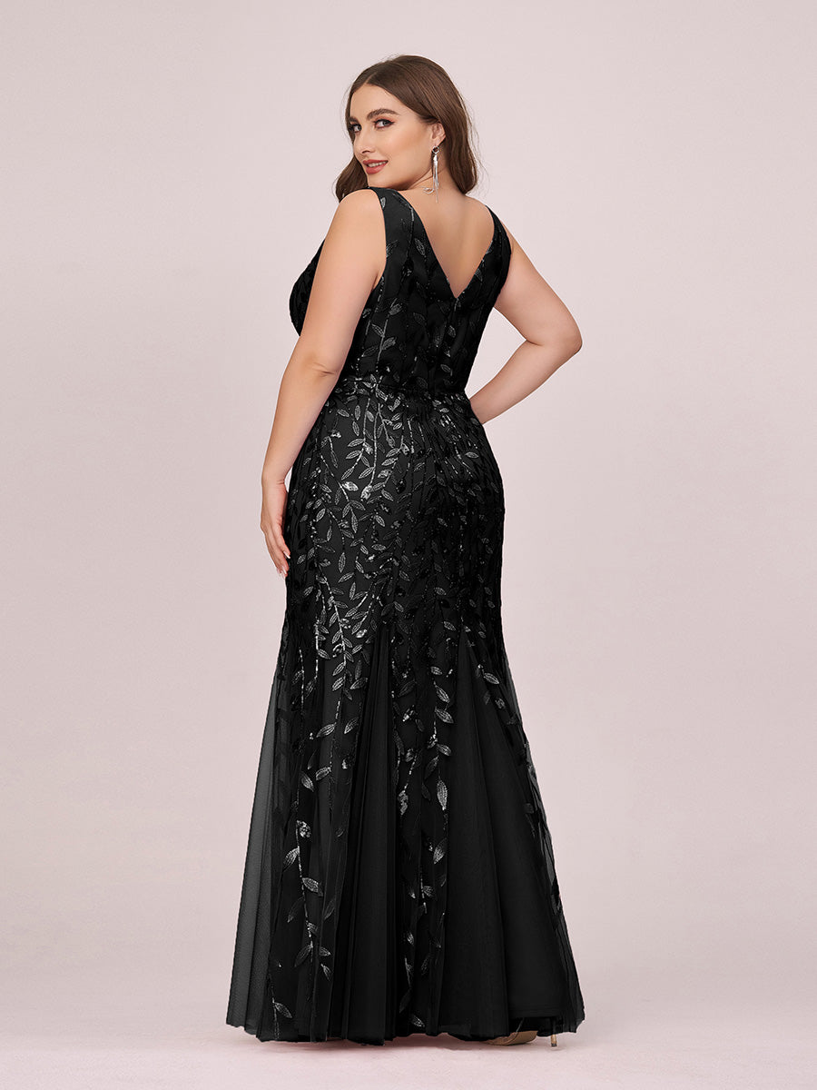 Color=Black | Volume Discounts Strapless Deep V-Neck Sequin Fishtail Maxi Evening Dresses-Black 7