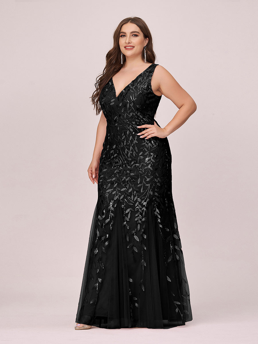 Color=Black | Volume Discounts Strapless Deep V-Neck Sequin Fishtail Maxi Evening Dresses-Black 9
