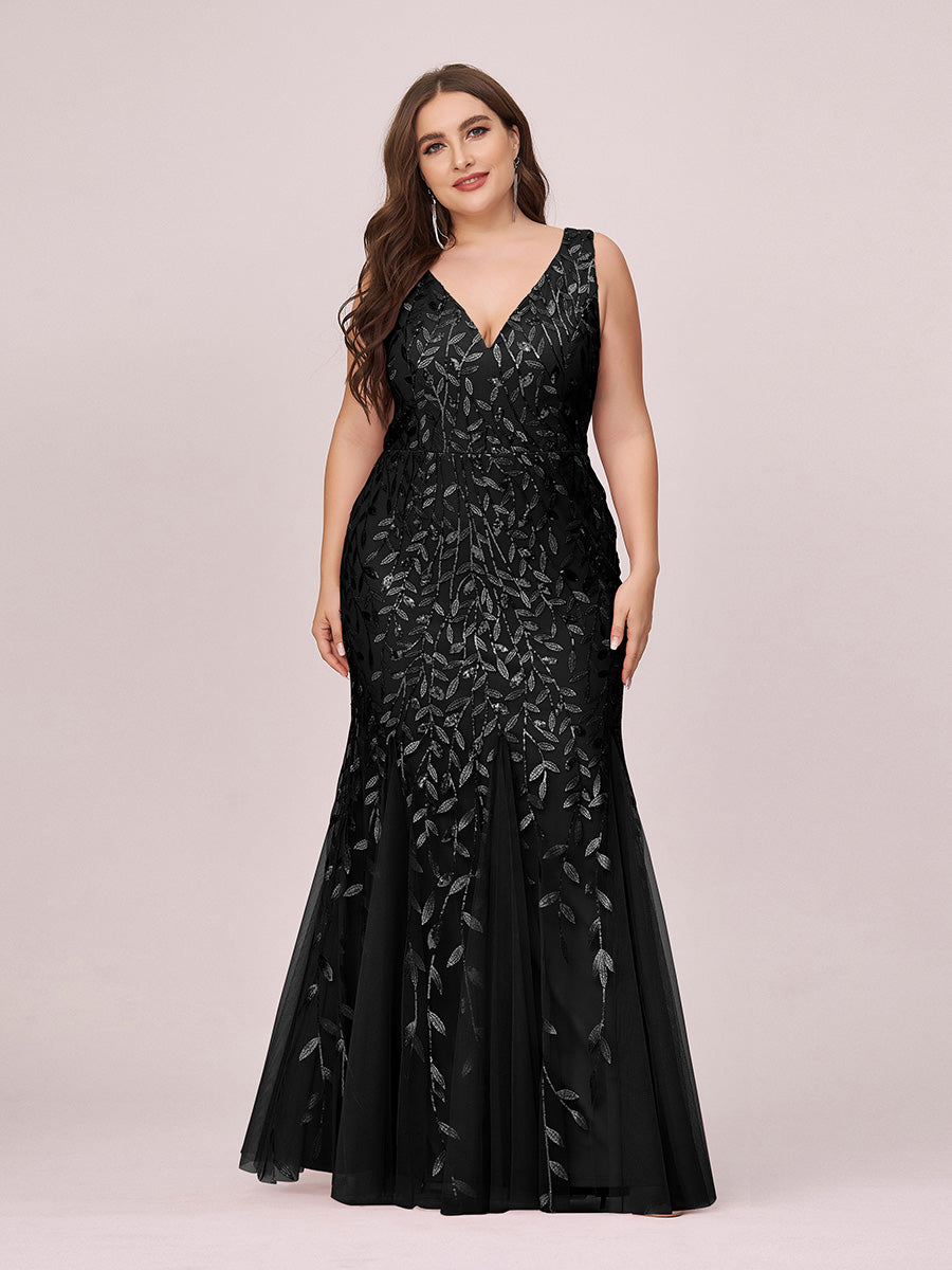 Color=Black | Volume Discounts Strapless Deep V-Neck Sequin Fishtail Maxi Evening Dresses-Black 10