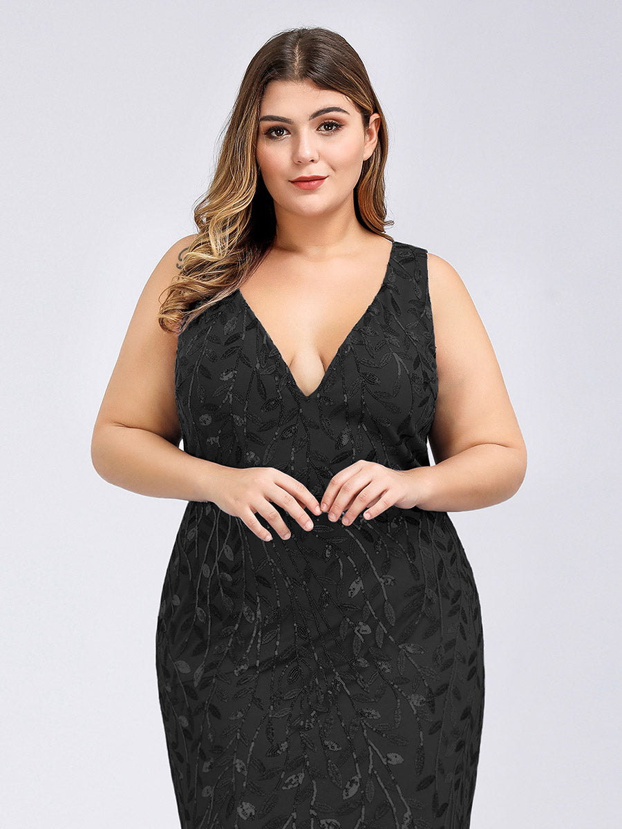 Color=Black | Volume Discounts Strapless Deep V-Neck Sequin Fishtail Maxi Evening Dresses-Black 8