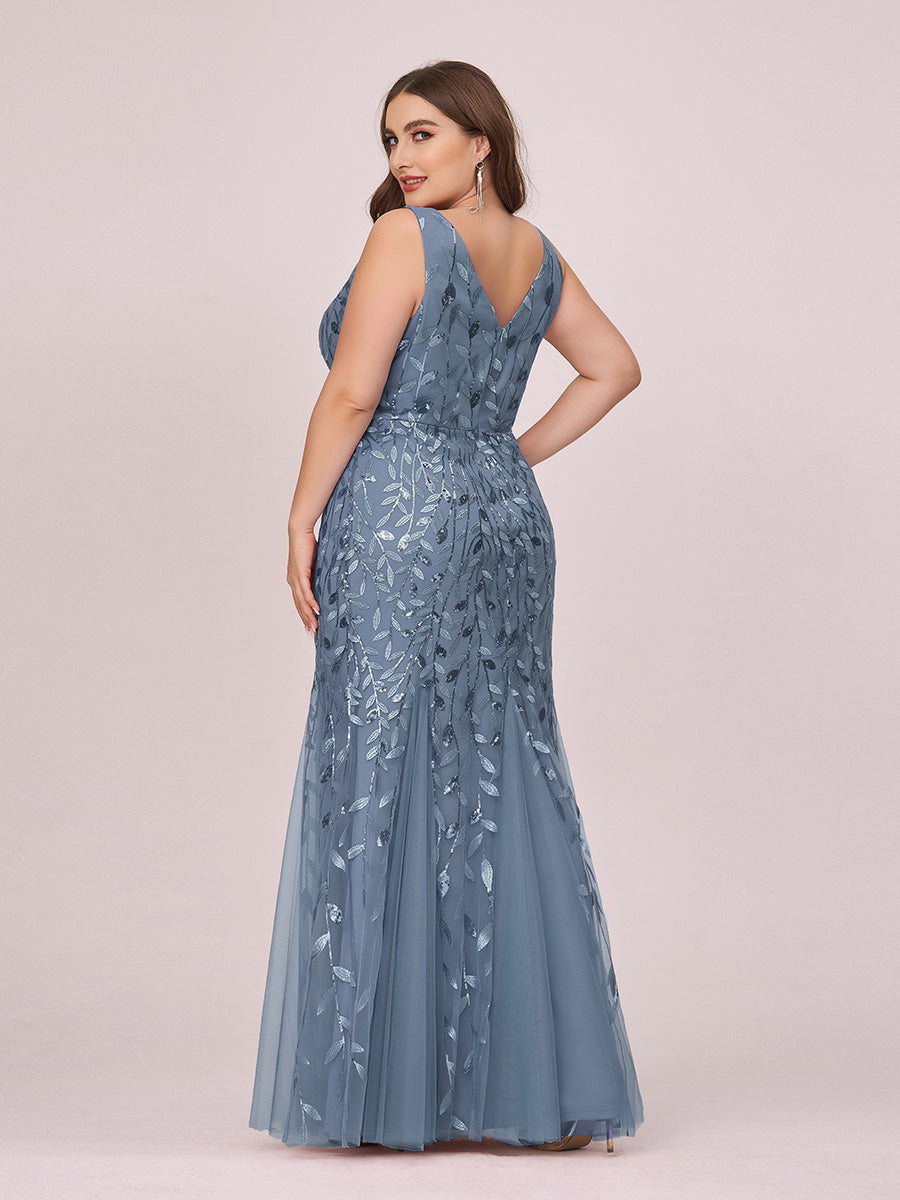 Color=Dusty Blue | Commercial Wholesale Strapless Deep V-Neck Sequin Fishtail Maxi Evening Dresses-Dusty Blue 17