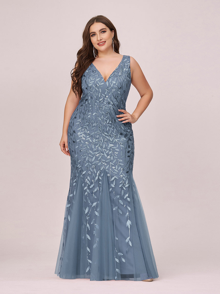 Color=Dusty Blue | Commercial Wholesale Strapless Deep V-Neck Sequin Fishtail Maxi Evening Dresses-Dusty Blue 20