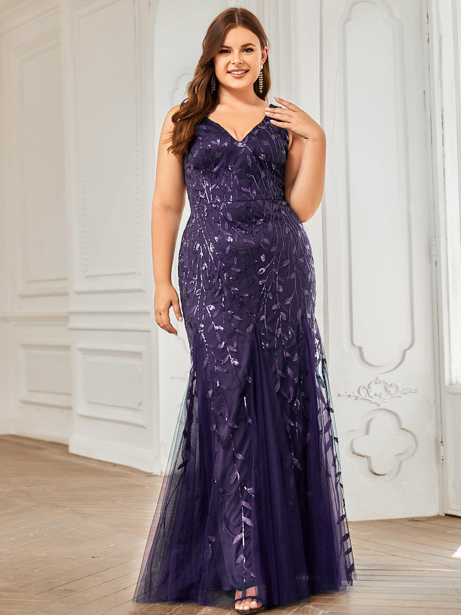 Color=Dark Purple | Commercial Wholesale Strapless Deep V-Neck Sequin Fishtail Maxi Evening Dresses-Dark Purple 26