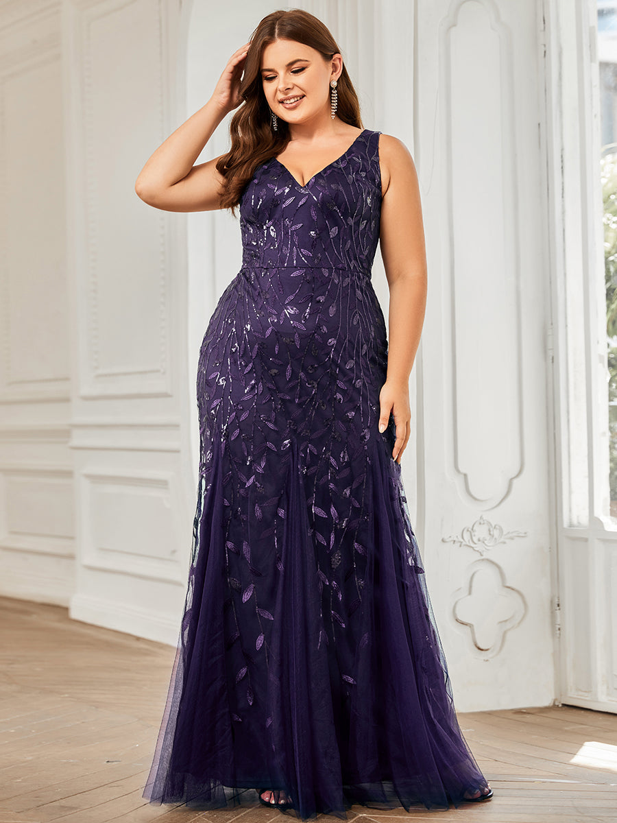 Color=Dark Purple | Commercial Wholesale Strapless Deep V-Neck Sequin Fishtail Maxi Evening Dresses-Dark Purple 30