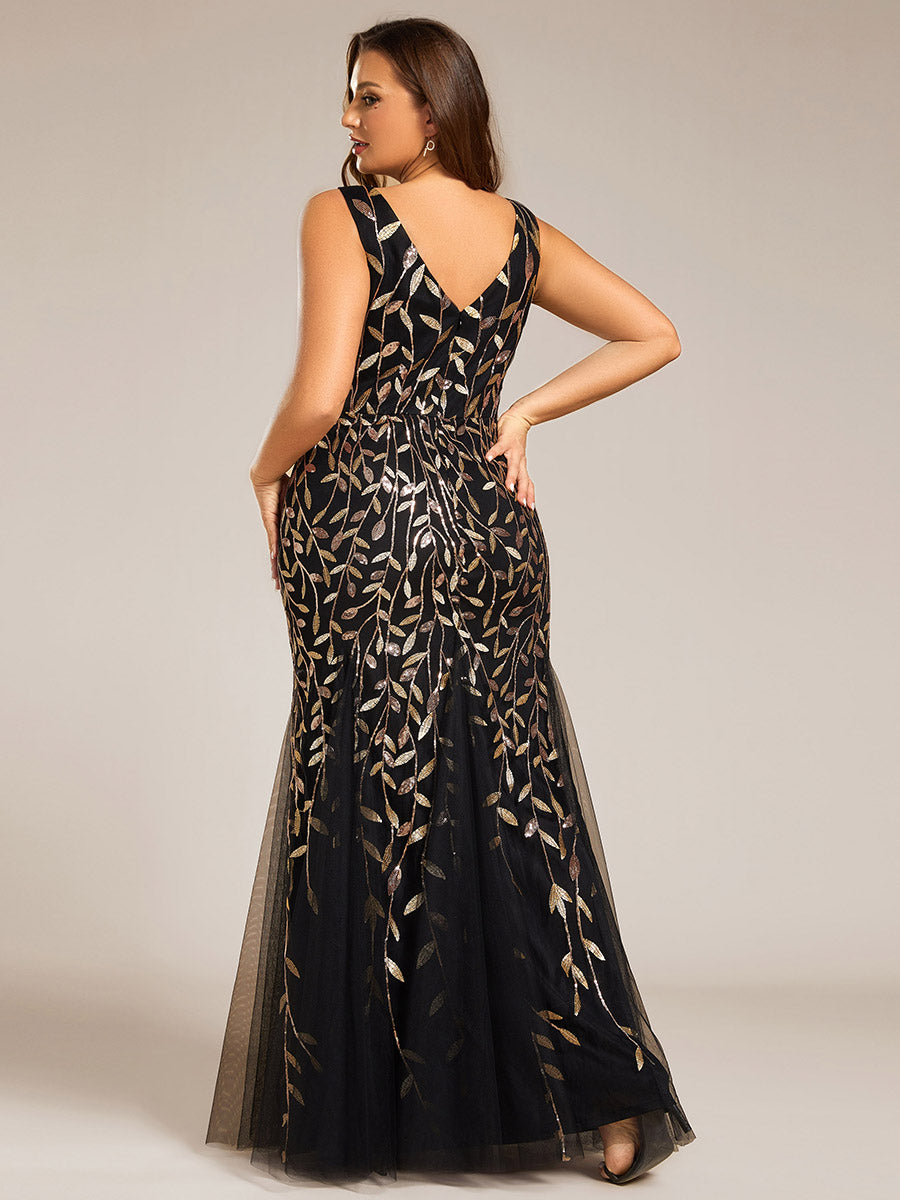Color=Black Gold | Commercial Wholesale Strapless Deep V-Neck Sequin Fishtail Maxi Evening Dresses-Black Gold 37