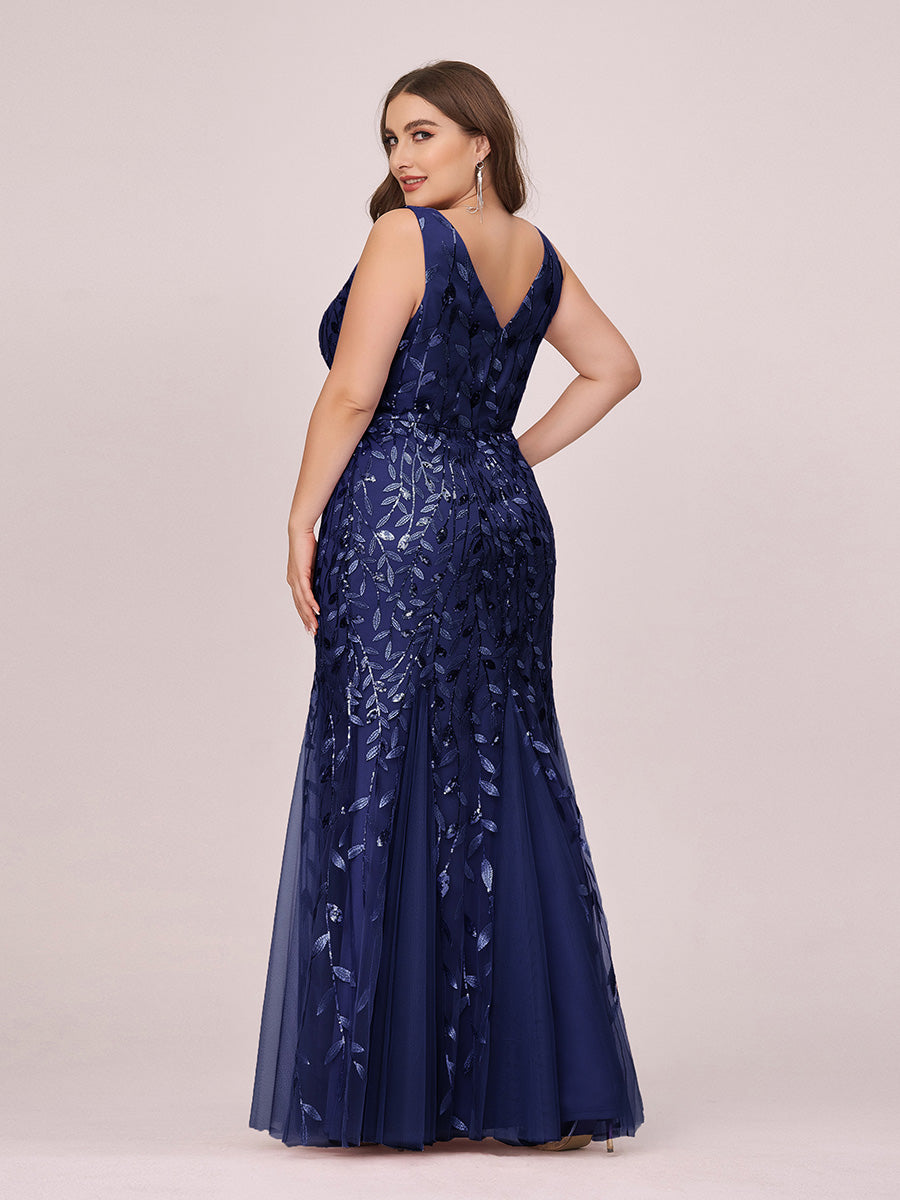 Color=Navy Blue | Commercial Wholesale Strapless Deep V-Neck Sequin Fishtail Maxi Evening Dresses-Navy Blue 47