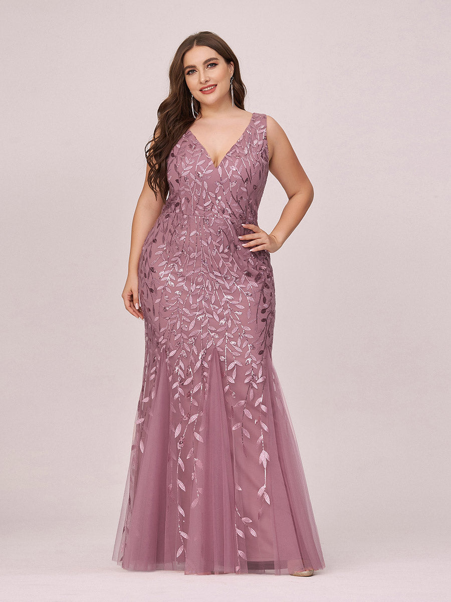 Color=Purple Orchid | Commercial Wholesale Strapless Deep V-Neck Sequin Fishtail Maxi Evening Dresses-Purple Orchid 55